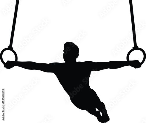 Silhouette of a gymnast performing on gymnastic rings isolated on white background sport and fitness