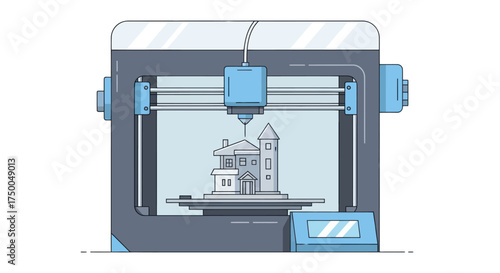 3D Printer Creating a Miniature House Model with Intricate Details.