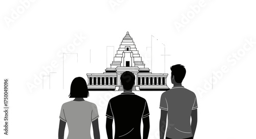Group of People Admiring a Temple Architecture.