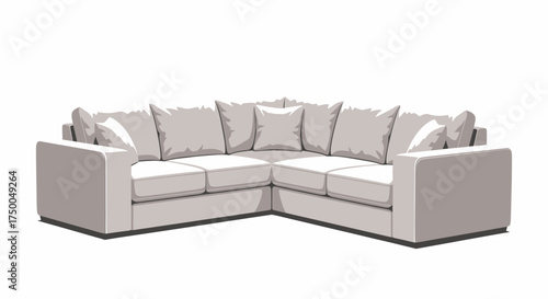 Modern L-Shaped Sectional Sofa with Cushions on White Background.