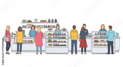 Modern Retail Store with Diverse Customers and Staff.