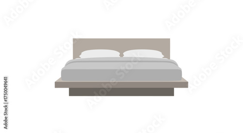 Modern Platform Bed with Pillows and Gray Bedding.