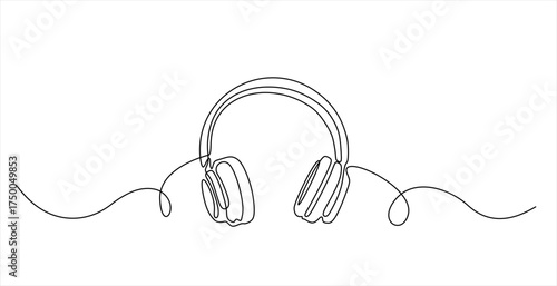 Continuous one line drawing of headphone. Hand drawn one line vector. Editable stroke	
