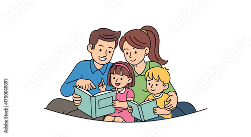 Happy Family Reading Books Together Enjoying Quality Time.