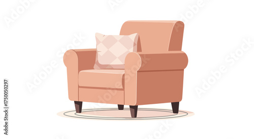 Comfortable peach armchair with decorative pillow illustration.