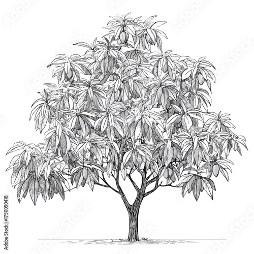 Minimalist black and white mango tree illustration