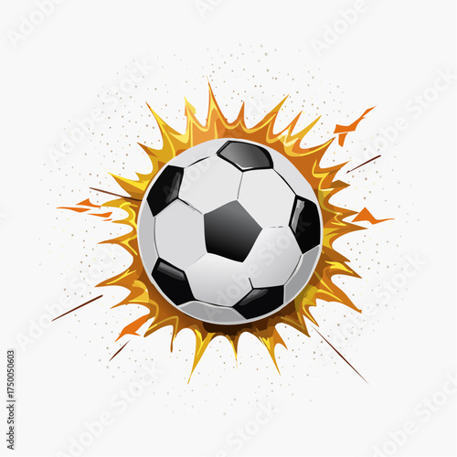 Dynamic vector illustration of a soccer ball with an energetic fiery burst, symbolizing intense sports competition, powerful game action, and athletic thrill