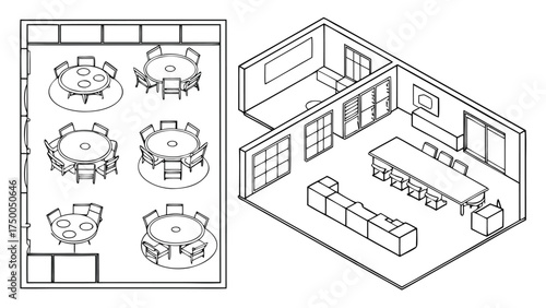 Set of CAD Furniture Top View Symbols in Minimal Line Style for Architectural Floor Plans and Interior Design Drawings