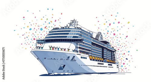 Grand Luxury Cruise Ship Sailing Through Confetti Celebration.