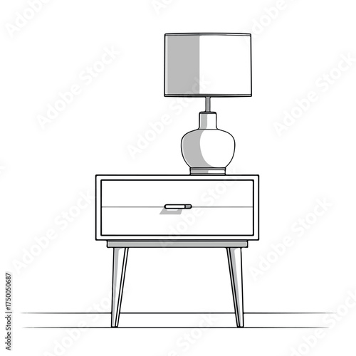 Modern Minimalist Nightstand Line Art Illustration