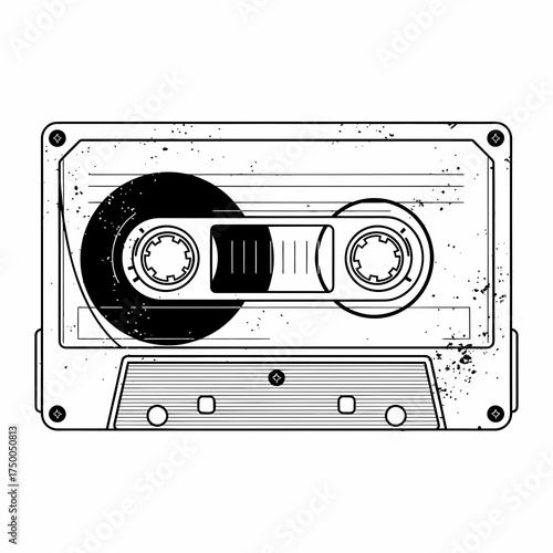Vintage cassette tape illustration evokes retro music vibes and nostalgic feelings for classic audio listening experiences