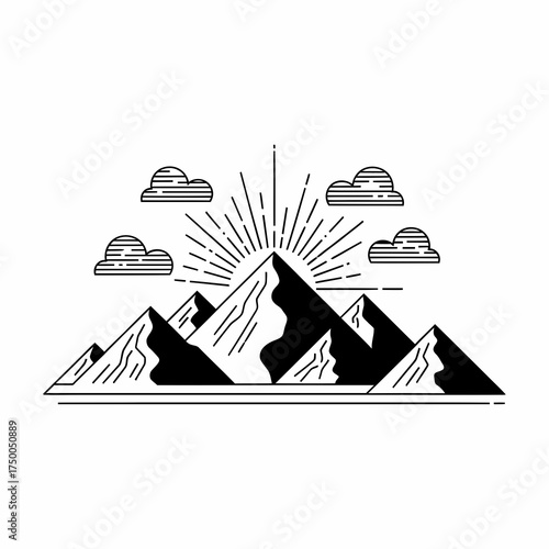 Inspiring mountain range at sunrise, a symbol of adventure, overcoming challenges, and reaching peak performance with nature vibes