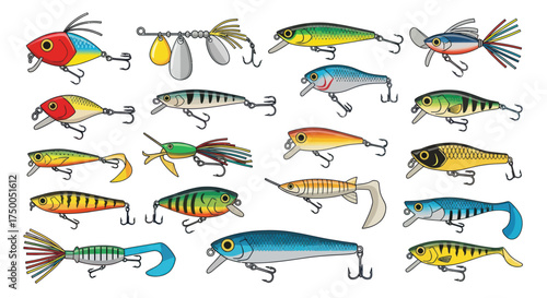 Collection of Colorful Fishing Lures with Hooks.
