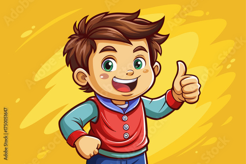 vector of Toddler giving thumbs up on yellow background