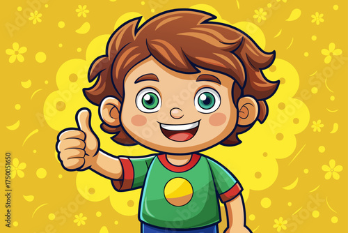 vector of Toddler giving thumbs up on yellow background