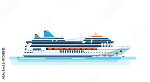 Cruise Ship Illustration: Large White Passenger Vessel on Water.