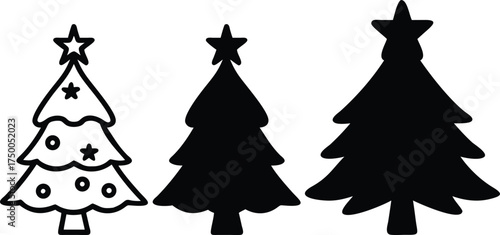 A festive vector illustration of a girl in a wedding dress decorating a green Christmas tree with a gold star
