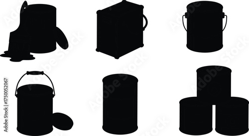 Container vector illustration, storage barrel, metal drum, paint can, bucket silhouette, industrial container, packaging design, storage bin, supply icon, equipment graphic