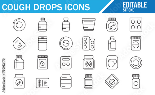 Collection of Medical Cough Drop and Treatment Icons in Editable Format