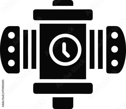 Steampunk Time Machine Icon: Intriguing Black Cogwheel Clockwork Mechanism Vector on Transparent Backdrop, Symbolic of History, Innovation, and Mechanical Intricacy with a Nostalgic Flair