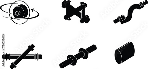 Mechanical component vector, industrial parts, engineering tool, cylindrical shaft, universal joint, pipe connector, drive shaft, technical design, automotive element, machine illustration