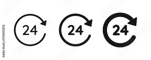 24 hrs support or service icon. 24 hour assistance icons. 24 hours 7 days in week support icons. 24 hours icon thin vector sign symbol