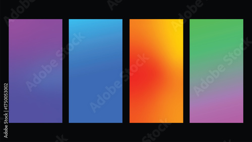 Four vibrant gradient rectangles with different color palettes