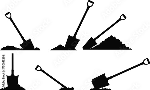Shovel vector illustration, digging tool, gardening equipment, construction icon, soil mound, repair tool, DIY element, industrial design, landscaping tool, silhouette graphic