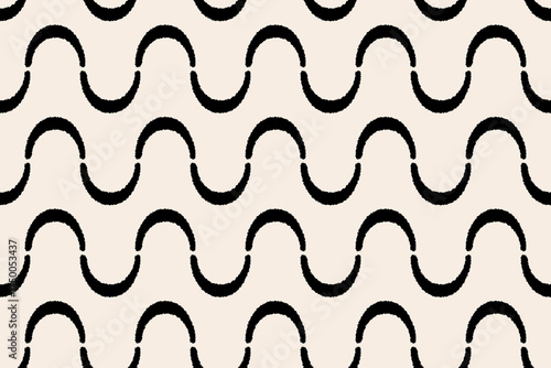 Black wave line seamless pattern on white background. Ikat seamless pattern, geometric design, motif ethnic handmade, Ikat ethnic tribal, boho colors seamless wallpaper. Ethnic Ikat abstract.