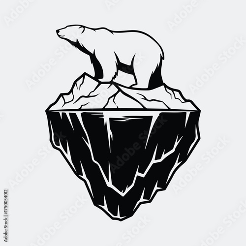 Silhouette polar bear on melting iceberg global warming vector illustration