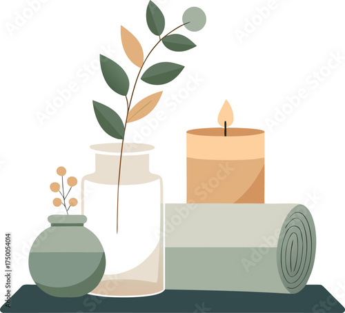 spa still life with candles on transparent background