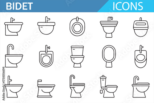 Icon Set of Bidet Toilets for Bathroom and Plumbing Design