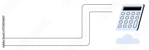 Calculator placed at the end of a curved pathway symbolizes calculations, strategy, and milestones. Ideal for finance, budgeting, planning, organization, consulting learning and growth. Simple flat