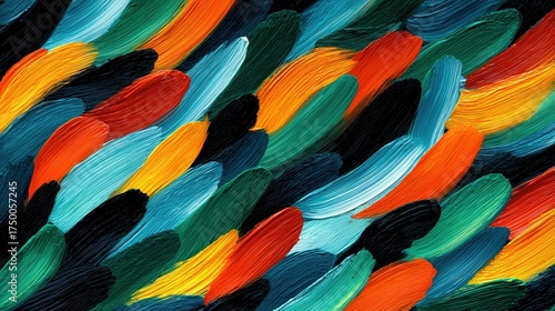 Vibrant abstract background of expressive colorful paint brush strokes with rich impasto texture