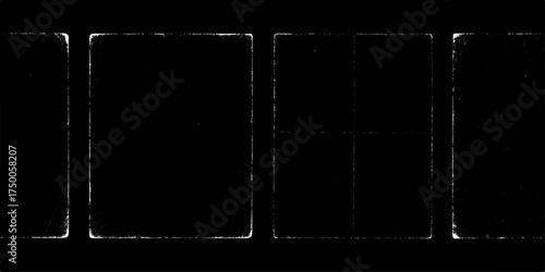 A vintage film strip frame creates a grunge texture border on black
