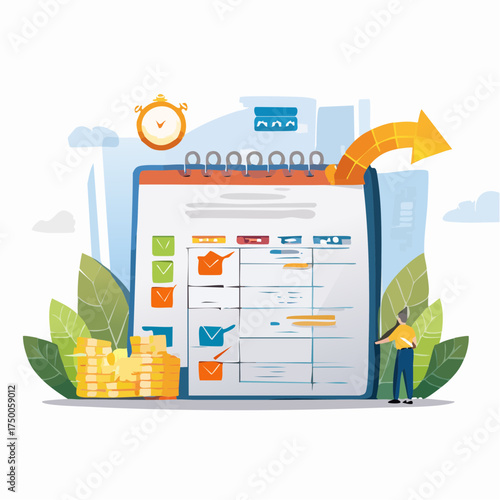 Business project management with financial planning and time schedule