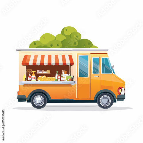 Colorful Food Truck Selling Fresh Produce and Snacks