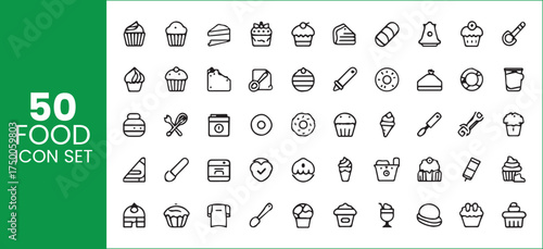 A vibrant collection of food line icons representing various elements of a spring party