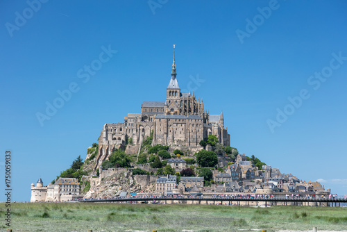 View of the beautiful cathedral Le Mont Saint-Michel in Normandy, France