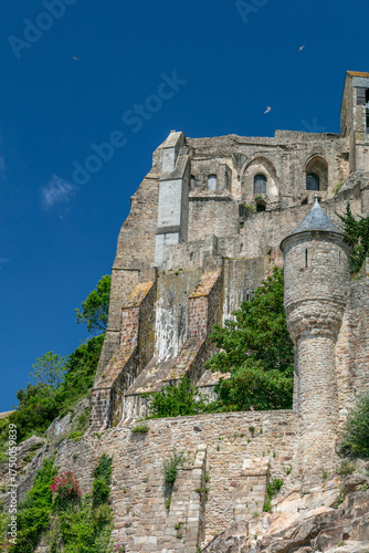 View of the beautiful cathedral Le Mont Saint-Michel in Normandy, France