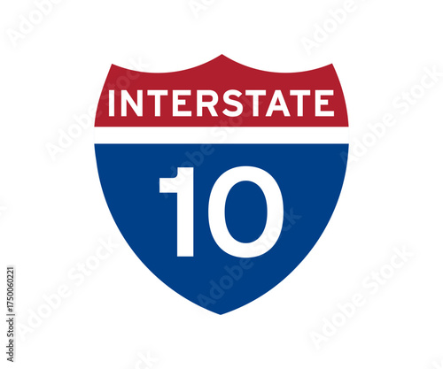 Interstate highway 10 road sign icon. Intrastate american road sign vector design and illustration.
