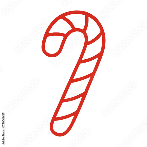 A simple, clean outline of a traditional candy cane in red and white. A classic symbol of Christmas, perfect for festive designs and holiday-themed projects