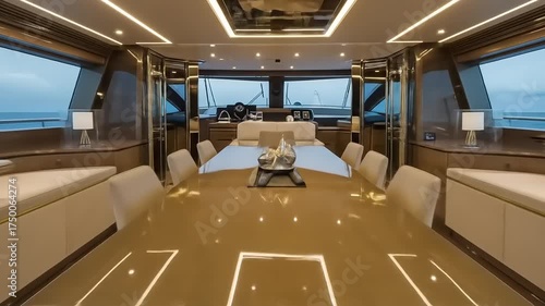 Luxurious Interior Dining Salon on a Modern Superyacht.