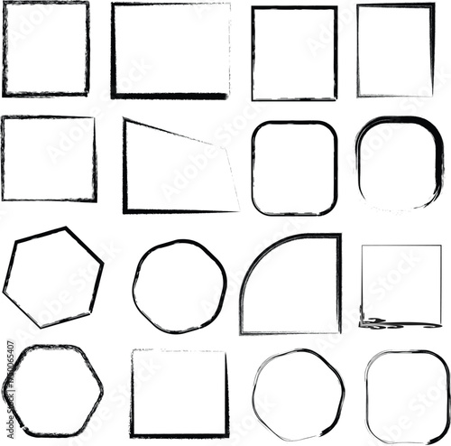 Collection of Hand Drawn Grunge Frames and Borders on White Background Keywords: frame, border, grunge, hand