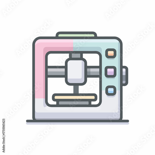 Minimalist 3D Printer Icon in Flat Design