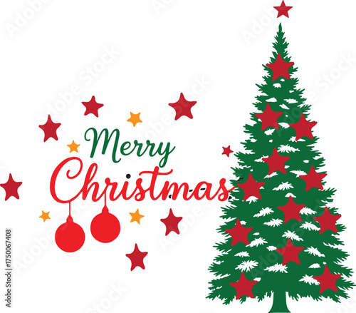 Merry Christmas Pine Tree Vector Illustration