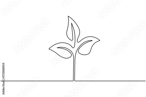 Seed growth plant process continuous one line drawing white background minimal nature and elegant outline vector illustration