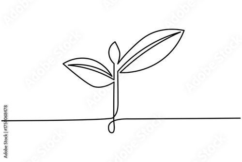 Seed growth plant process continuous one line drawing white background minimal nature and elegant outline vector illustration