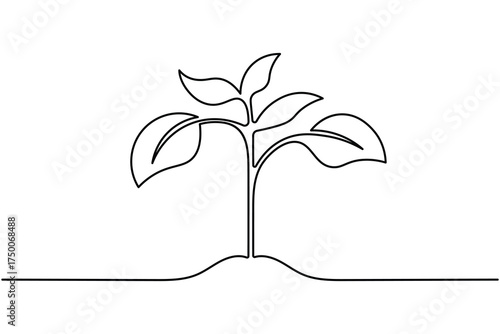 Seed growth plant process continuous one line drawing white background minimal nature and elegant outline vector illustration