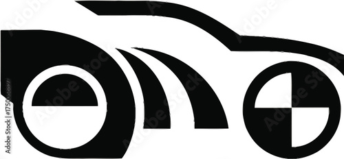 Car crash test icon isolated on white background, showing a car hitting a barrier in black and white